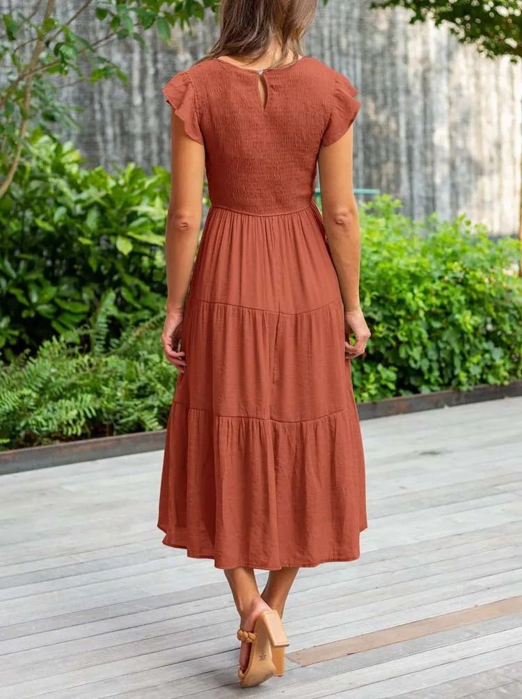 Fallon | Dames Casual Gelaagde Ruchesmouwen Midi-jurk