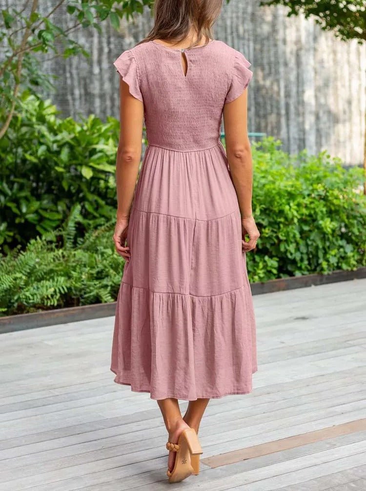 Fallon | Dames Casual Gelaagde Ruchesmouwen Midi-jurk