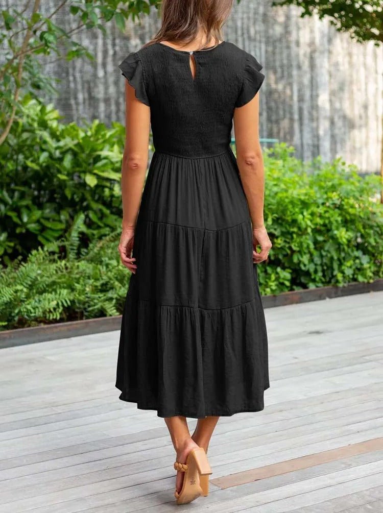 Fallon | Dames Casual Gelaagde Ruchesmouwen Midi-jurk