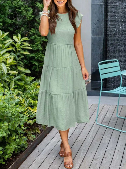 Fallon | Dames Casual Gelaagde Ruchesmouwen Midi-jurk
