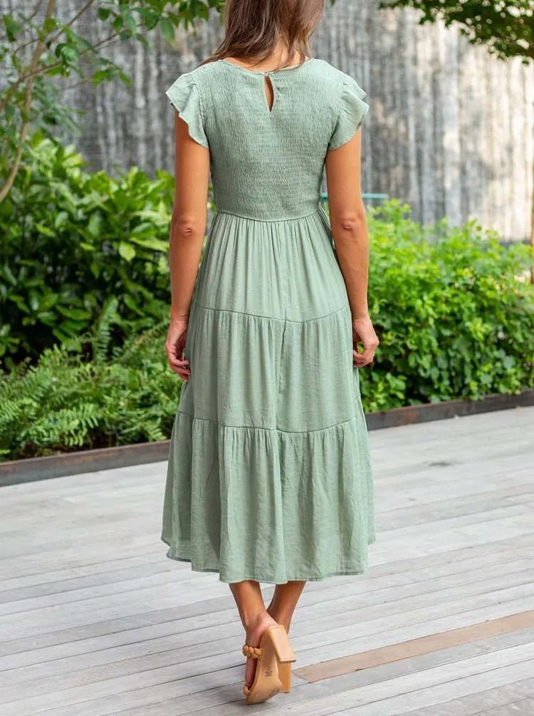 Fallon | Dames Casual Gelaagde Ruchesmouwen Midi-jurk