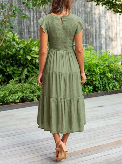 Fallon | Dames Casual Gelaagde Ruchesmouwen Midi-jurk