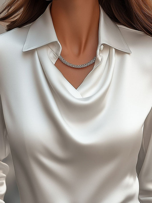 Guusje | Dames Gedrapeerde Witte Zakelijke Blouse
