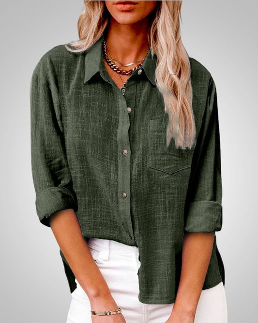 Kinsley | Dames Klassieke Linnen Knopen Zomerblouse