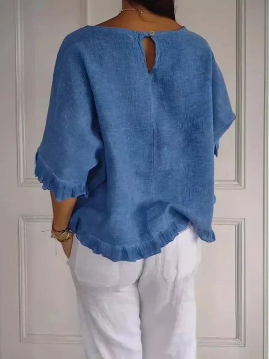 Vittoria | Dames Ronde Hals Linnen Zomerblouse