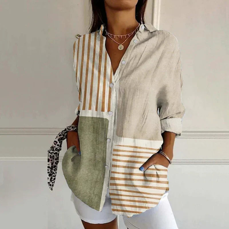 Striped Blouse with Color Block