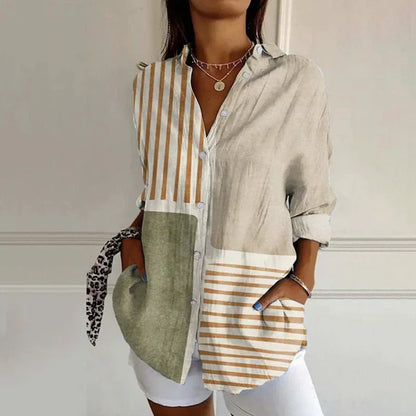 Striped Blouse with Color Block