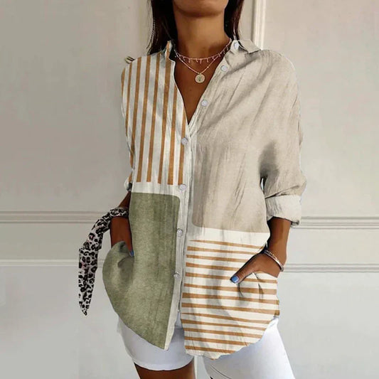 Striped Blouse with Color Block