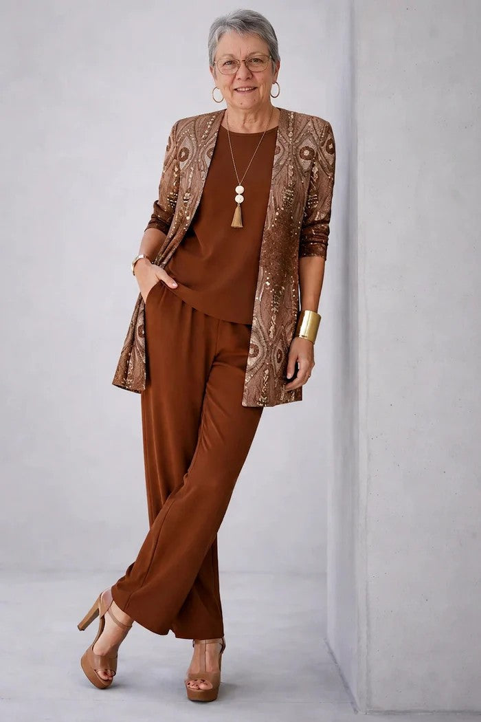 Aline | Dames Elegante Driedelige Bedrukte Vestset