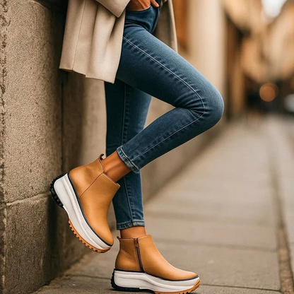 Fleur | Dames Minimalistische Hoge Leren Platformschoenen