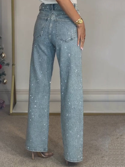 Elena | Dames Hoge Taille Glitter Jeans