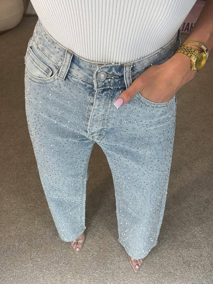 Elena | Dames Hoge Taille Glitter Jeans