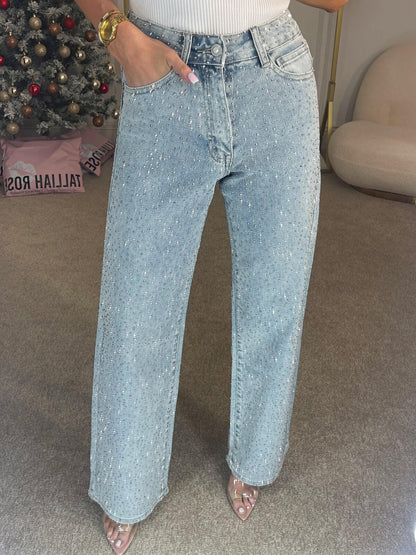 Elena | Dames Hoge Taille Glitter Jeans