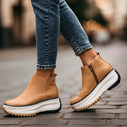 Fleur | Dames Minimalistische Hoge Leren Platformschoenen