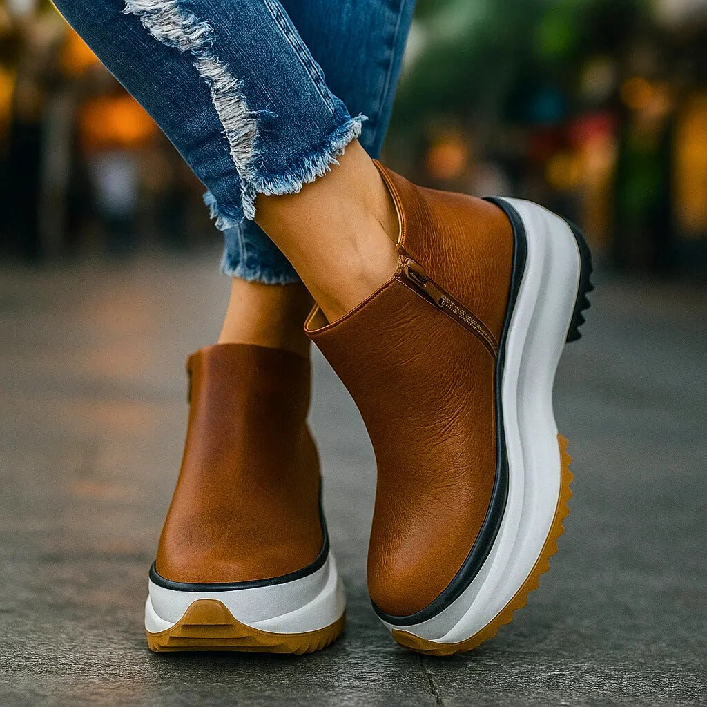 Fleur | Dames Minimalistische Hoge Leren Platformschoenen