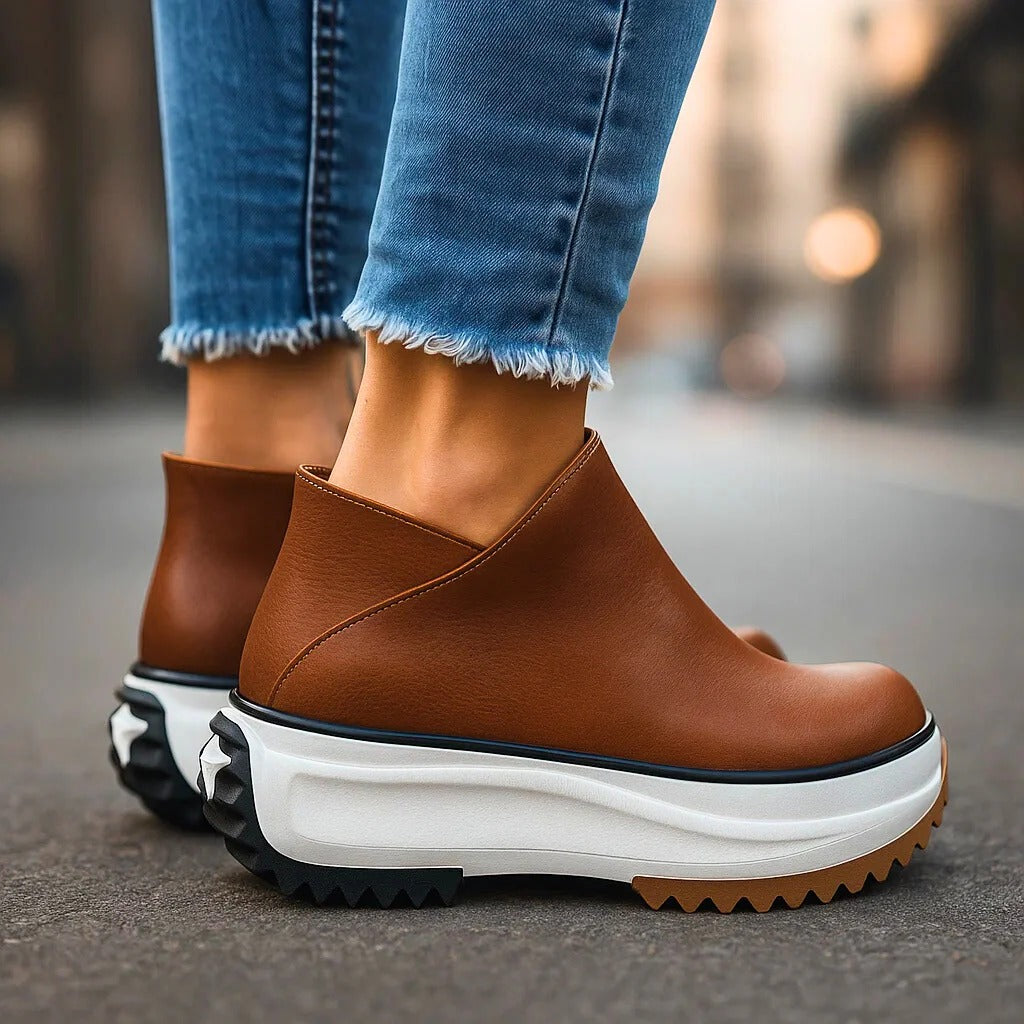 Fleur | Dames Minimalistische Hoge Leren Platformschoenen