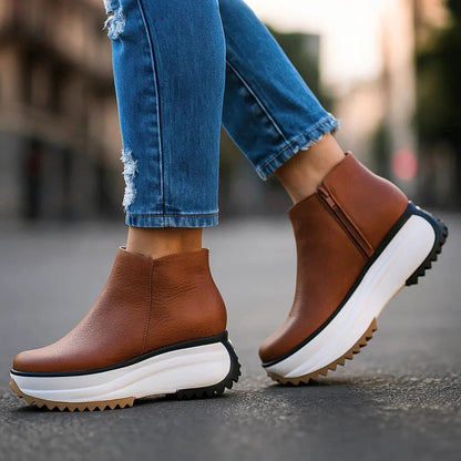 Fleur | Dames Minimalistische Hoge Leren Platformschoenen