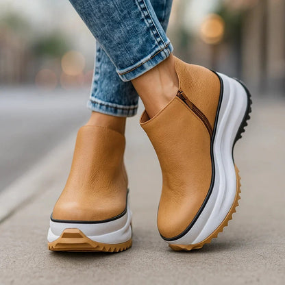 Fleur | Dames Minimalistische Hoge Leren Platformschoenen