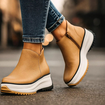 Fleur | Dames Minimalistische Hoge Leren Platformschoenen
