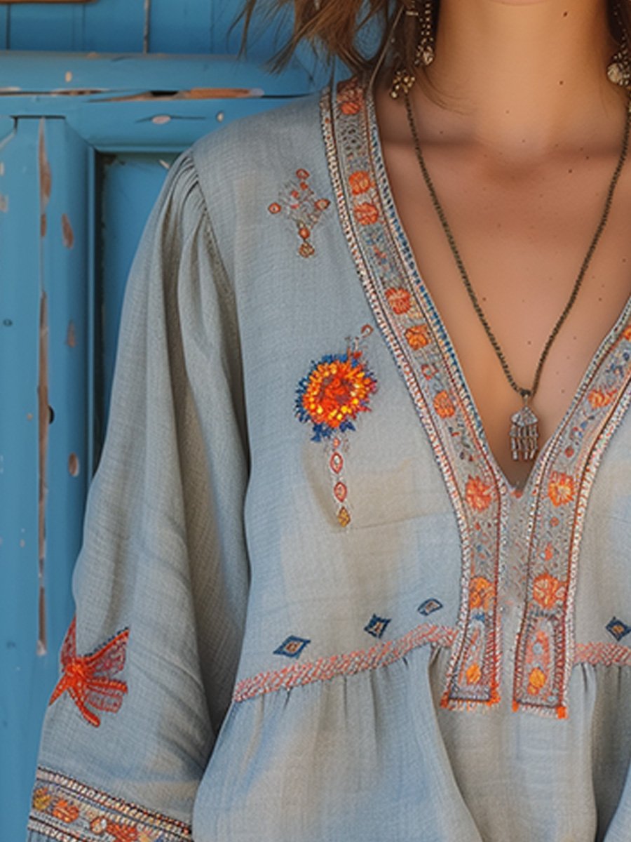 Puck | Dames Casual Boho V-hals Blouse