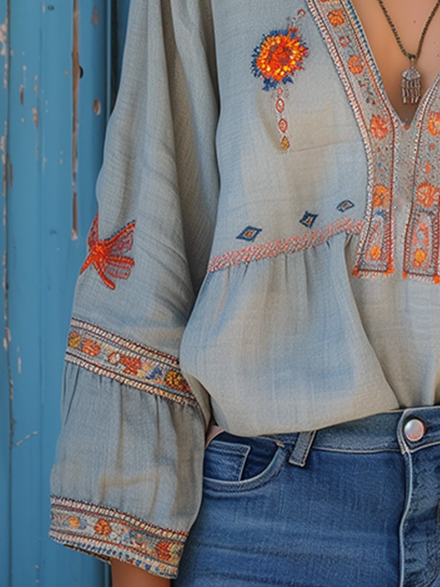 Puck | Dames Casual Boho V-hals Blouse