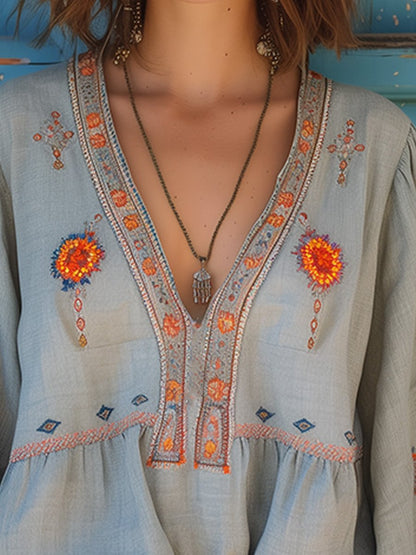 Puck | Dames Casual Boho V-hals Blouse