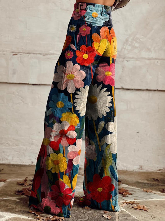 Nova | Dames Vintage Bloemen Wijde Jeans