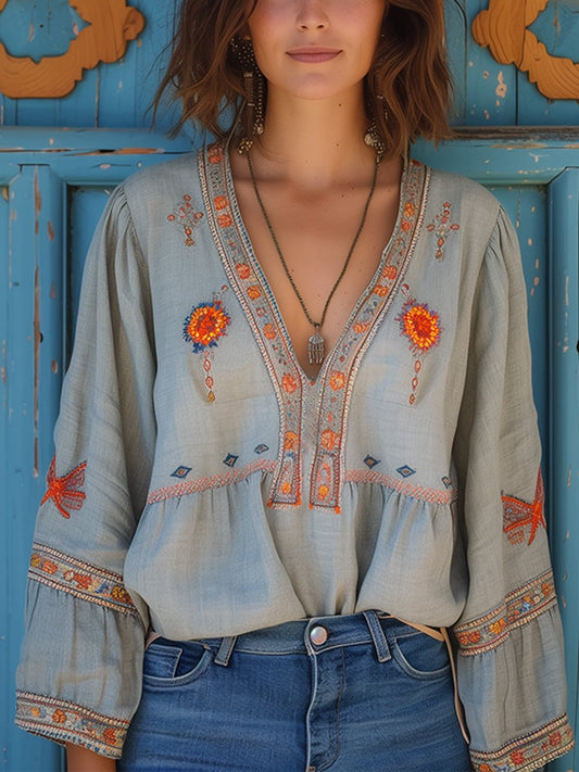Puck | Dames Casual Boho V-hals Blouse