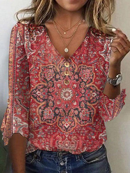 Laura | Dames Bedrukte Boho Zomer Blouse