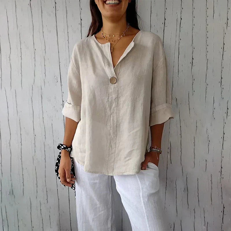 Lente | Dames Elegante Getailleerde Blouse met Knoopdetail