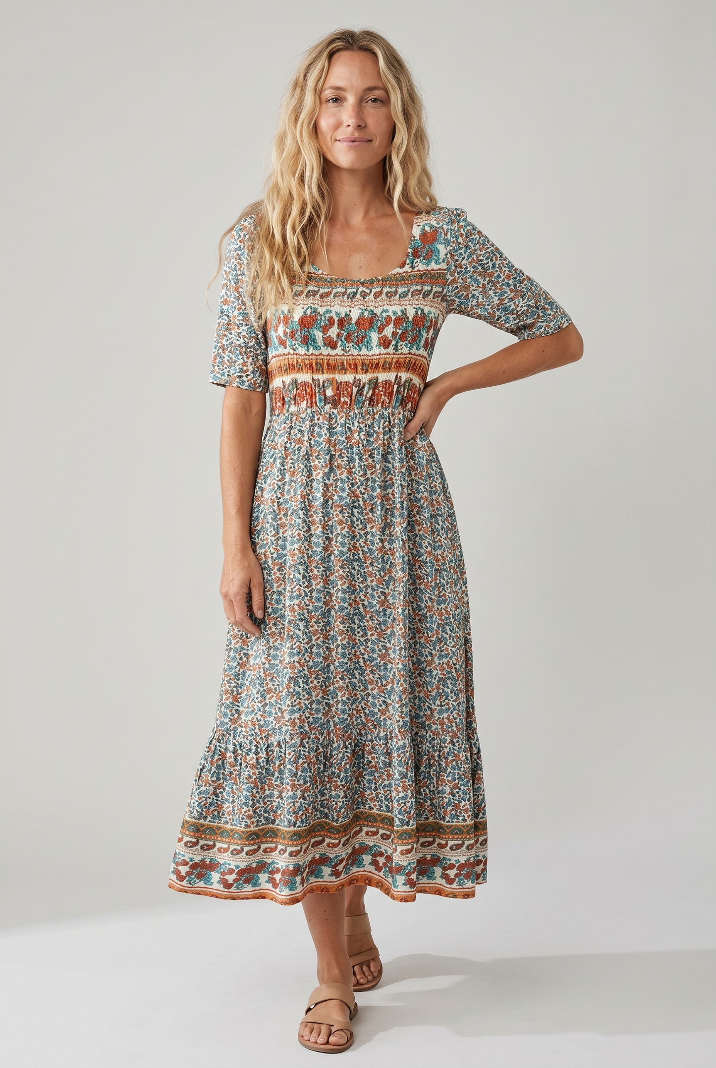Imani | Dames Bedrukte Boho Midi-jurk