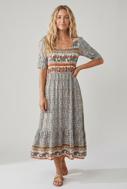 Imani | Dames Bedrukte Boho Midi-jurk