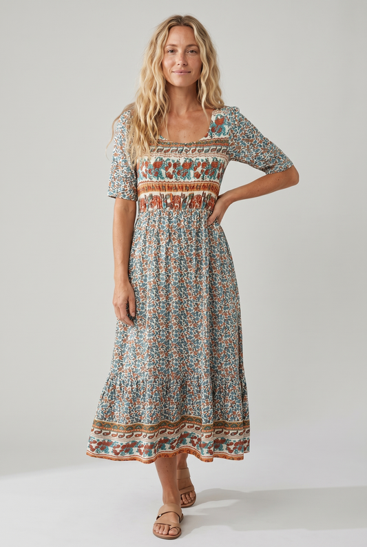 Imani | Dames Bedrukte Boho Midi-jurk