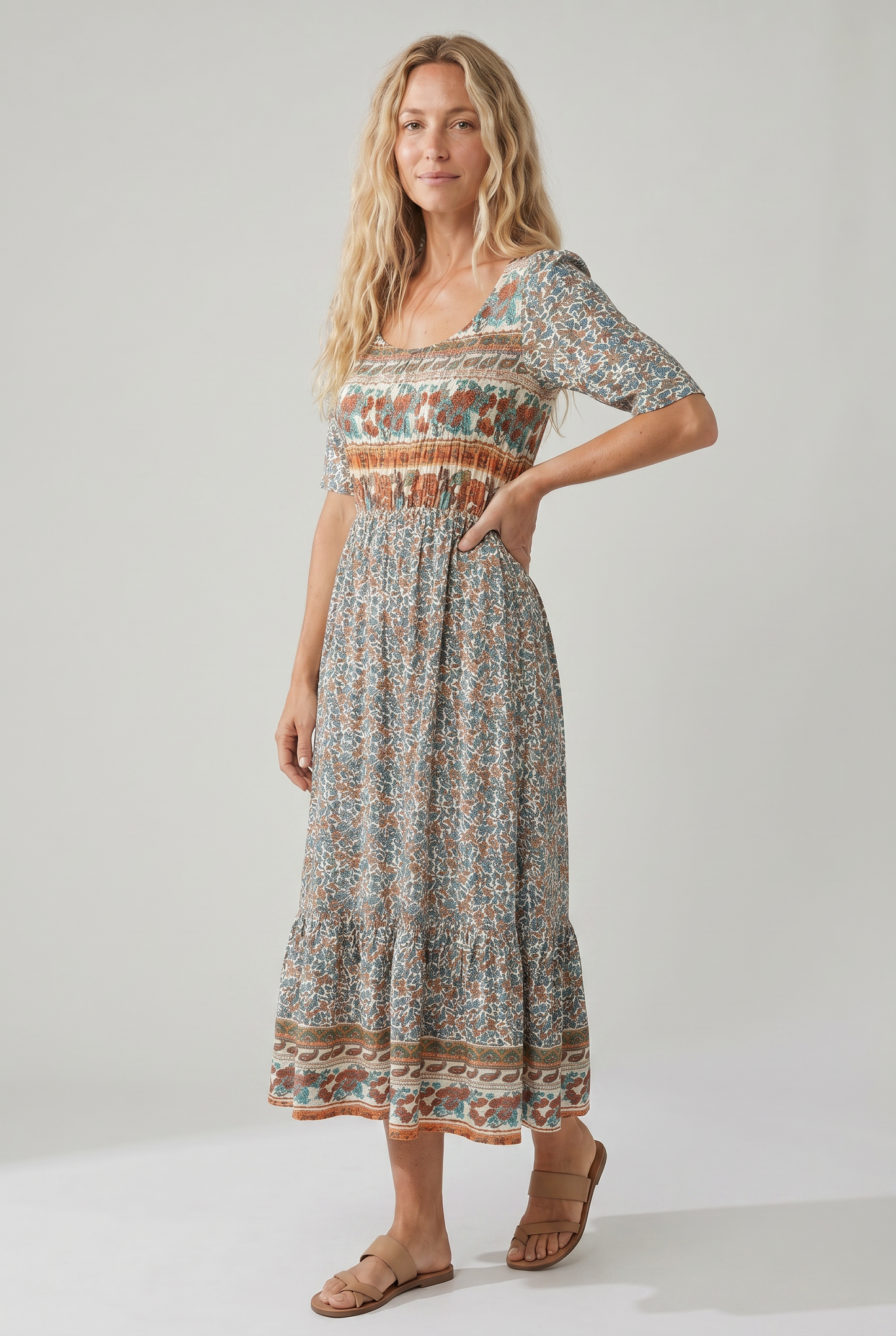 Imani | Dames Bedrukte Boho Midi-jurk