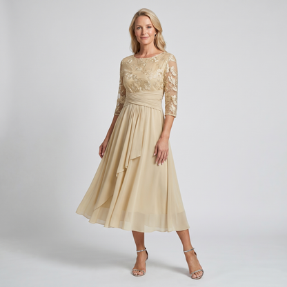 Cassidy | Dames Geborduurde Chiffon Midi Jurk