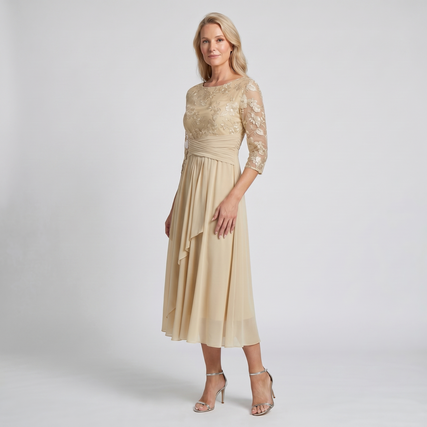 Cassidy | Dames Geborduurde Chiffon Midi Jurk