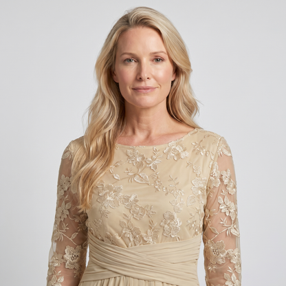 Cassidy | Dames Geborduurde Chiffon Midi Jurk
