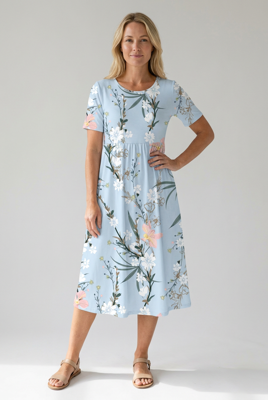 Hallie | Dames Bedrukte Bloemen Midi-jurk