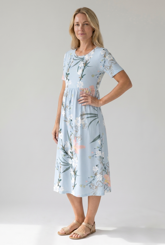 Hallie | Dames Bedrukte Bloemen Midi-jurk